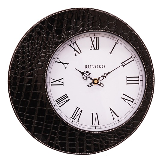 Черные часы настенные Runoko Leather Black
